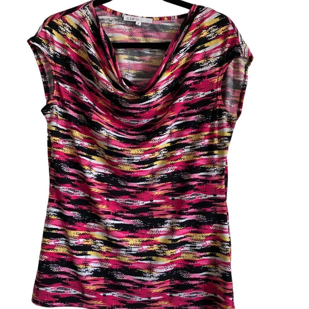 CLEO DRAPPED NECKLINE SLEEVELESS TOP SHIRT BLOUSE MULTI COLOURS SIZE M